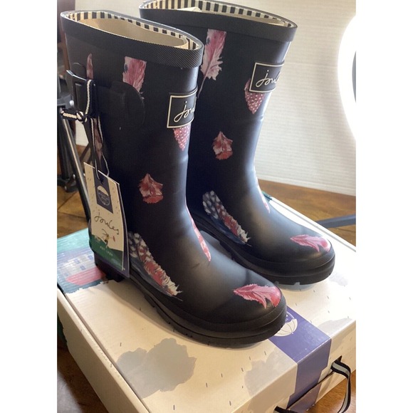 JOULES Women's Rubber Rain Boot Molly Welly Size 5 Feather Black NIB - Picture 1 of 9